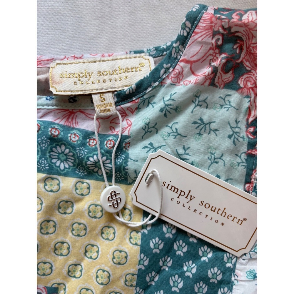 New Simply Southern Patchwork Small Tiered Maxi Dress Ruffle Cotton Cottagecore - Picture 6 of 12